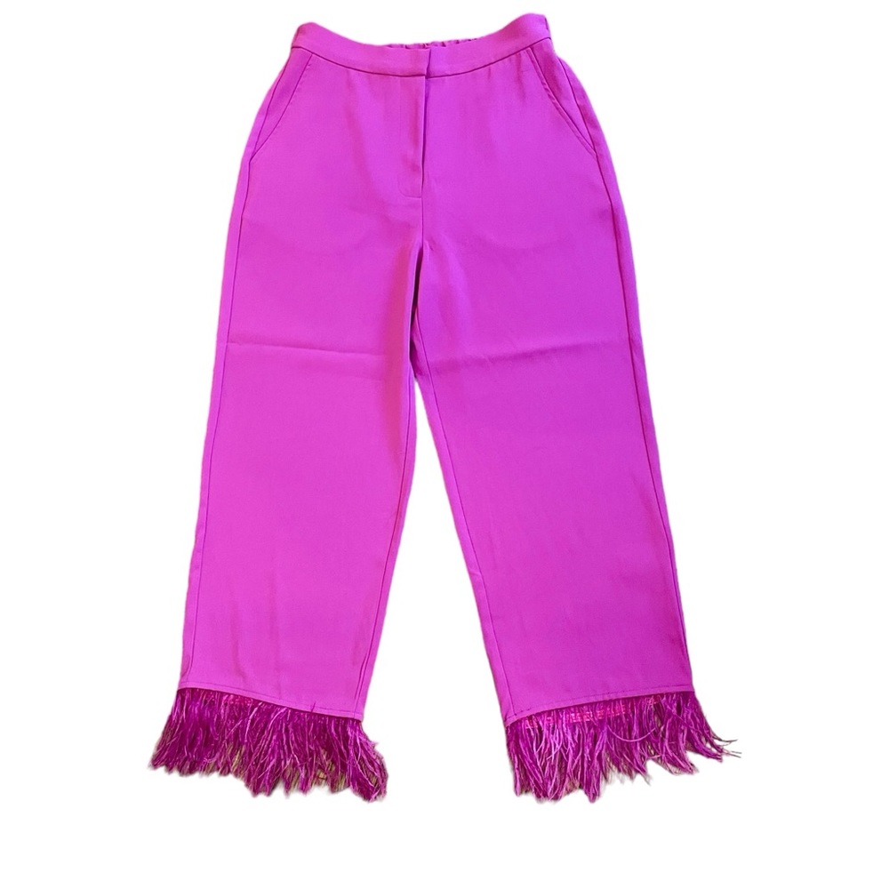 WAYF Marabou Feather Trim Magenta Trousers